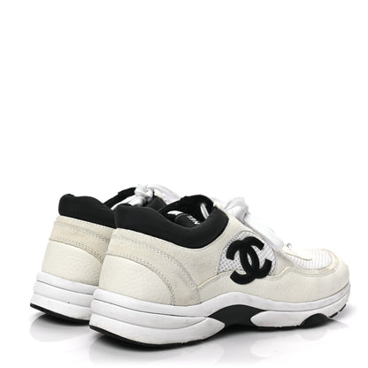 Chanel Mesh Suede Calfskin Grained Calfskin Womens CC Sneakers 41 White Black 4 of 6