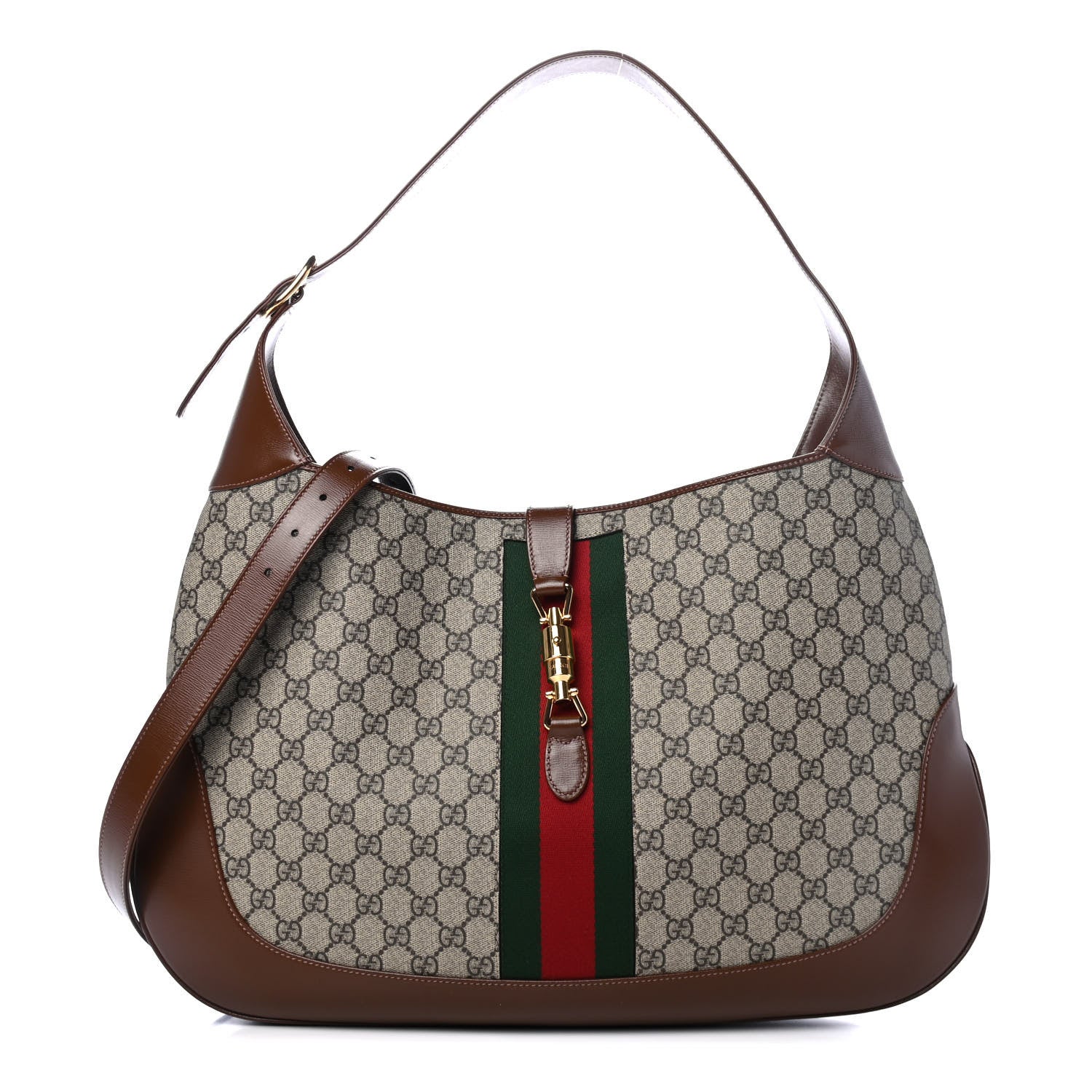 Gucci GG Supreme Monogram Calfskin Web Large Jackie 1961 Hobo Beige Brown Sugar 1 of 5