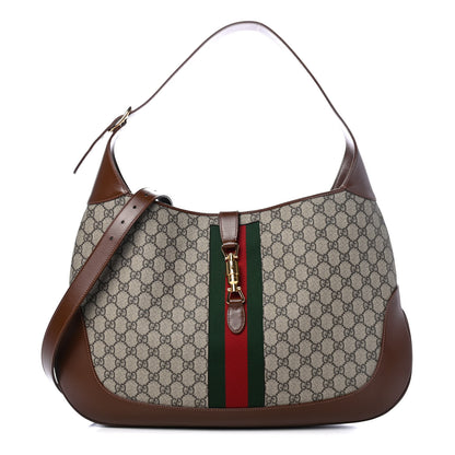 Gucci GG Supreme Monogram Calfskin Web Large Jackie 1961 Hobo Beige Brown Sugar 1 of 5