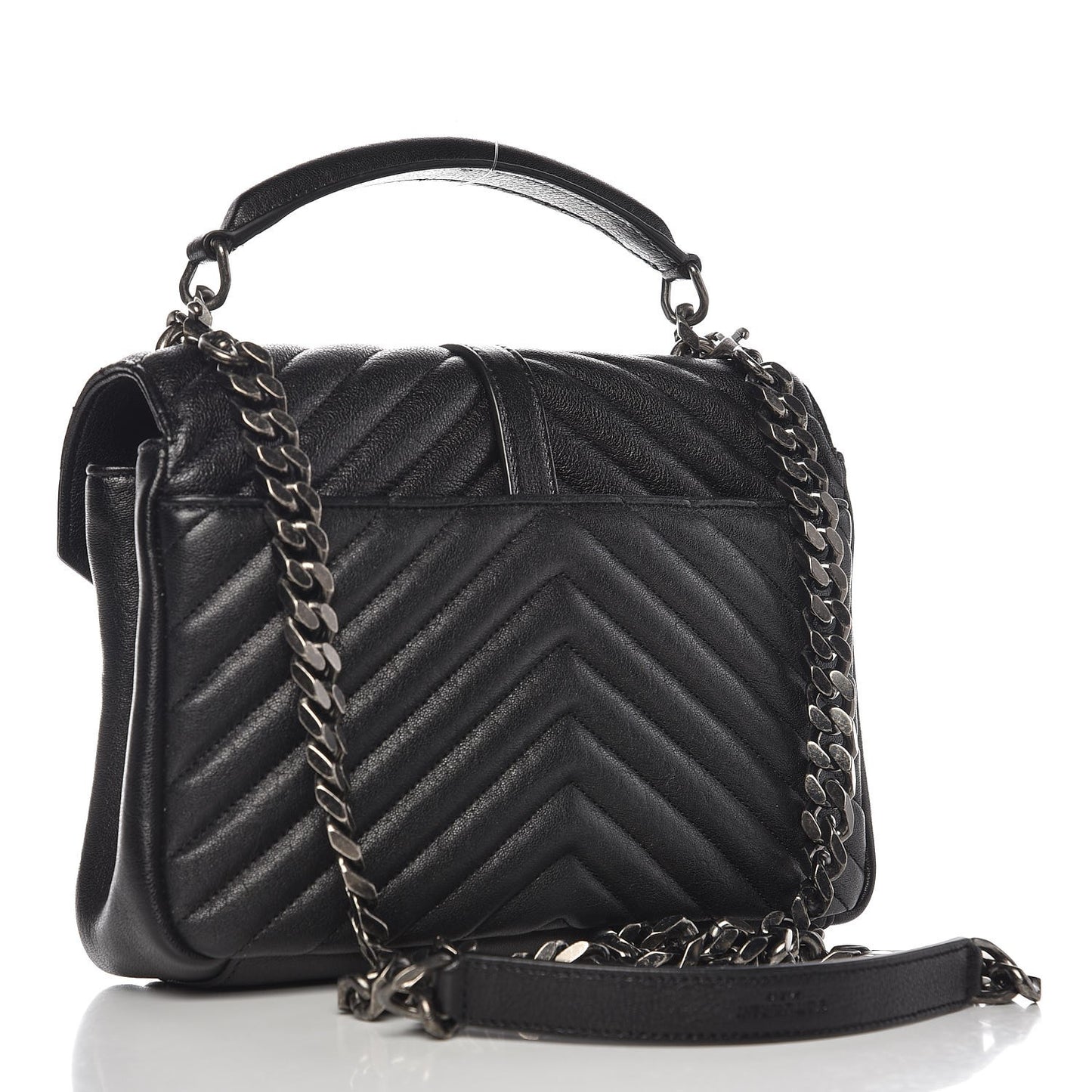 Sheepskin Matelasse Chevron Monogram Medium College Bag Black
