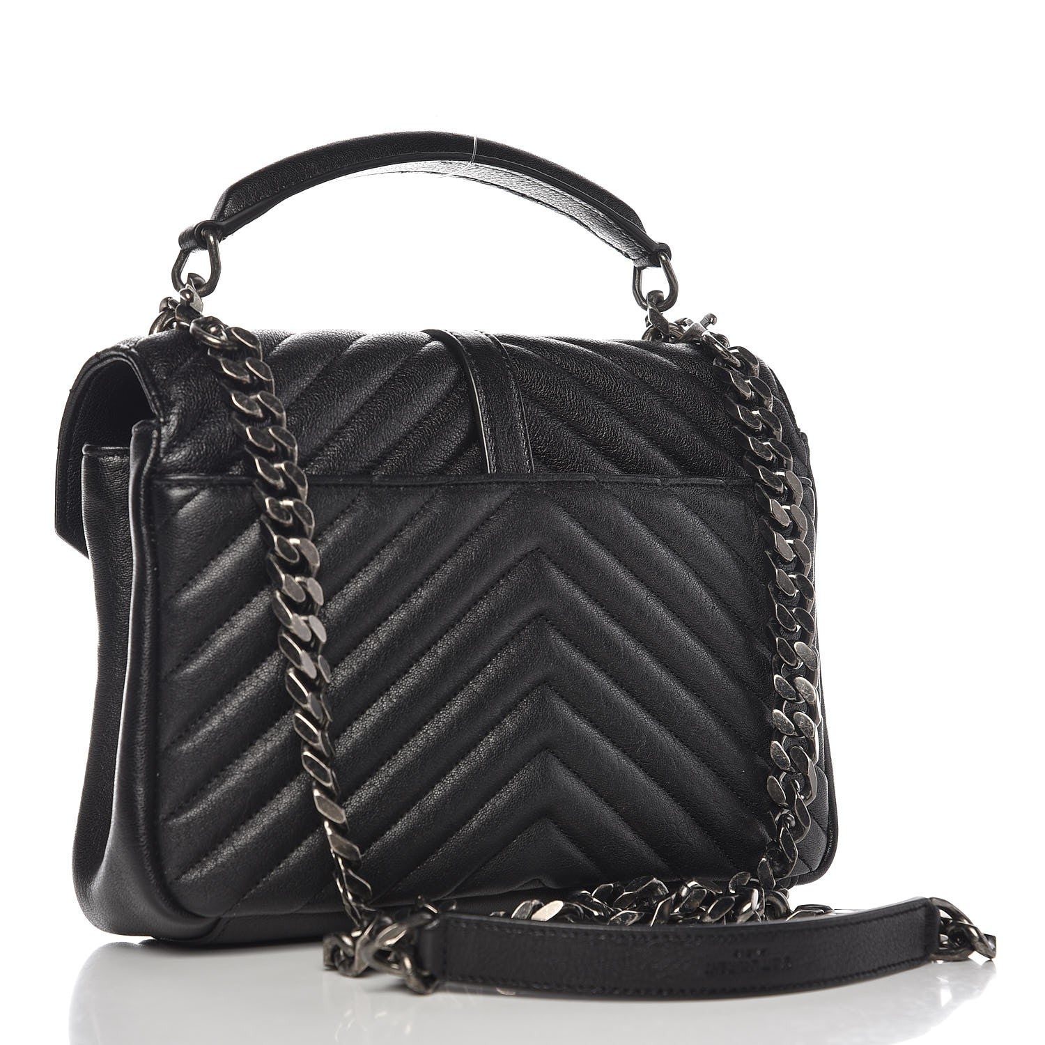 Saint Laurent Sheepskin Matelasse Chevron Monogram Medium College Bag Black 4 of 10
