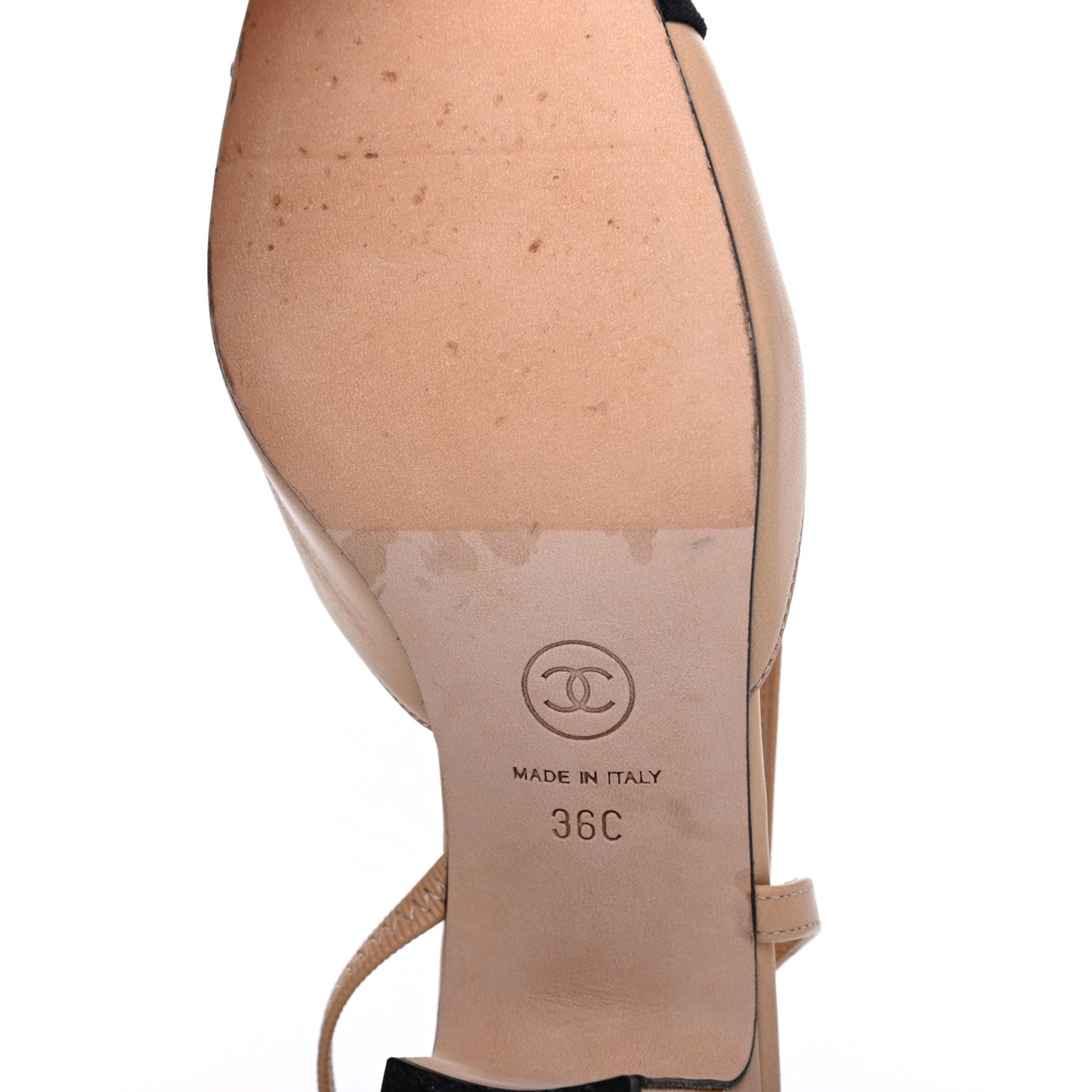 Goatskin Grosgrain Cap Toe CC Slingback Pumps 36 Beige Black