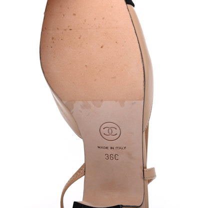 Chanel Goatskin Grosgrain Cap Toe CC Slingback Pumps 36 Beige Black 12 of 15