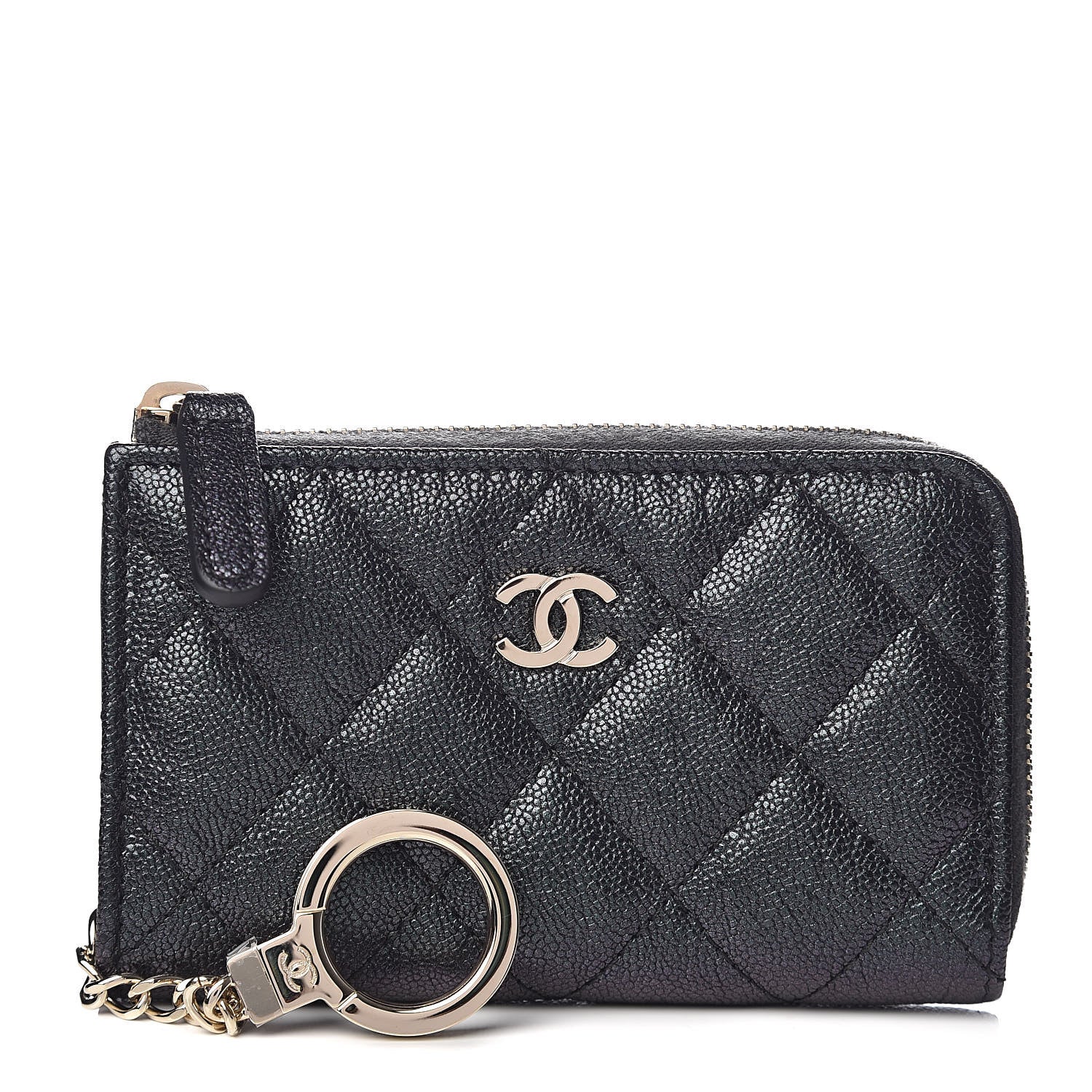 Chanel Iridescent Caviar Quilted Zipped Key Holder Case Black 1 of 7