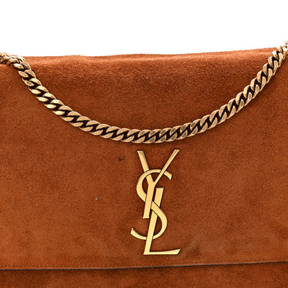 Saint Laurent Calfskin Crocodile Embossed Suede Medium Reversible Monogram Kate Satchel Military Taupe 13 of 17