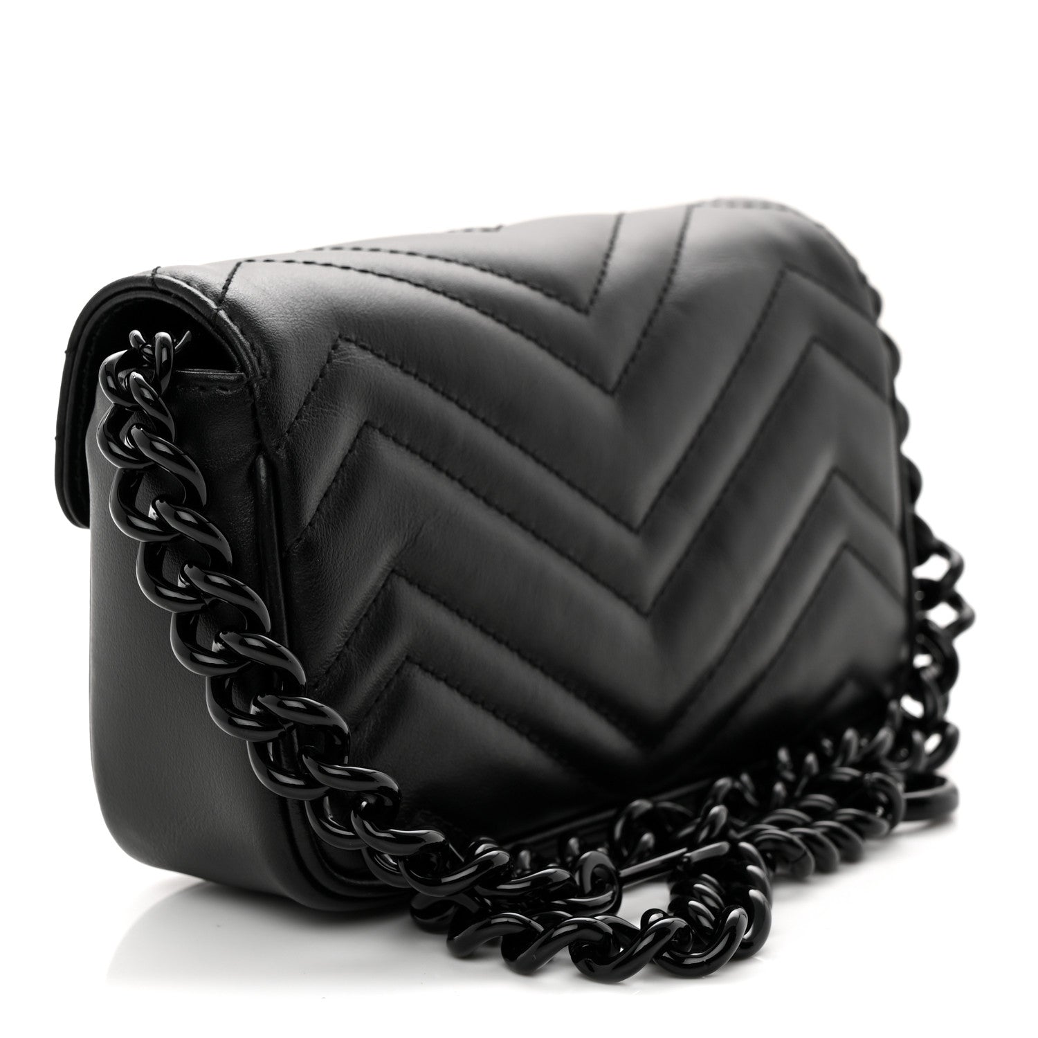 Gucci Calfskin Matelasse Monochrome GG Marmont Chain Belt Bag Black 3 of 10
