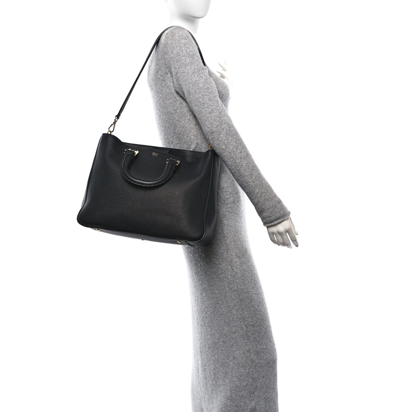 Cuoio Romano Selleria Medium FF Tote Black