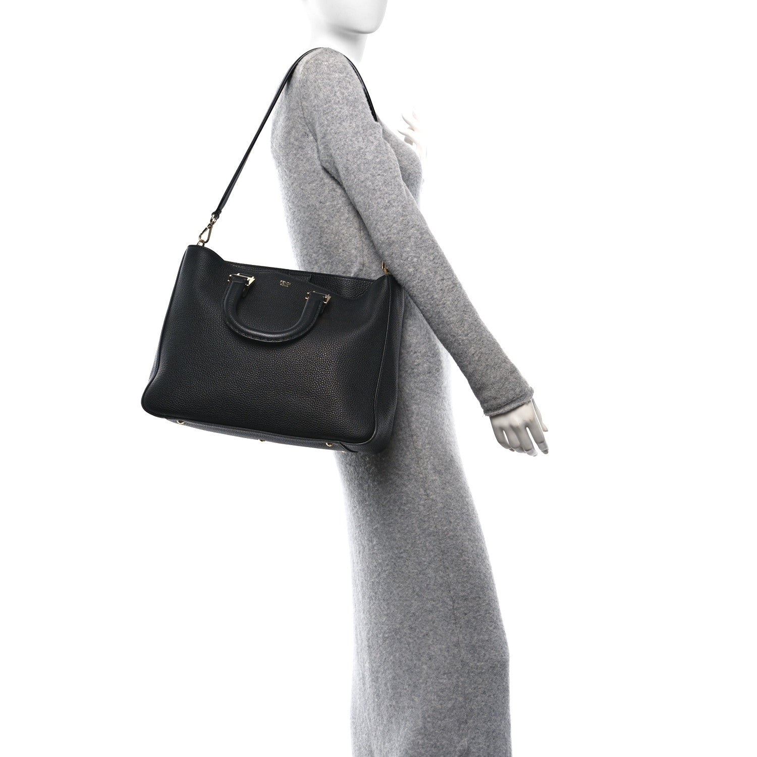 Fendi Cuoio Romano Selleria Medium FF Tote Black 2 of 9