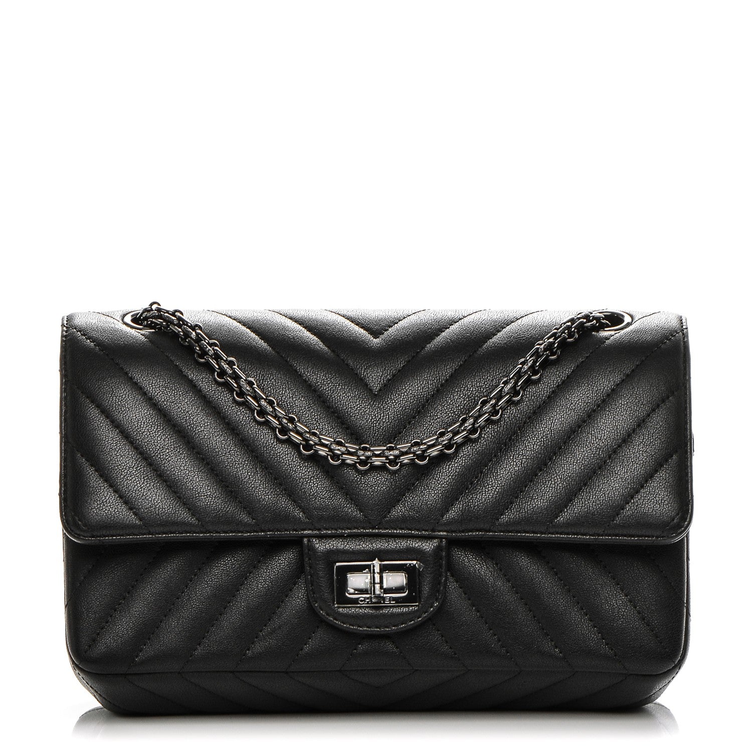 Chanel Sheepskin Chevron Quilted 2.55 Reissue 225 Double Flap So Black 1 of 8