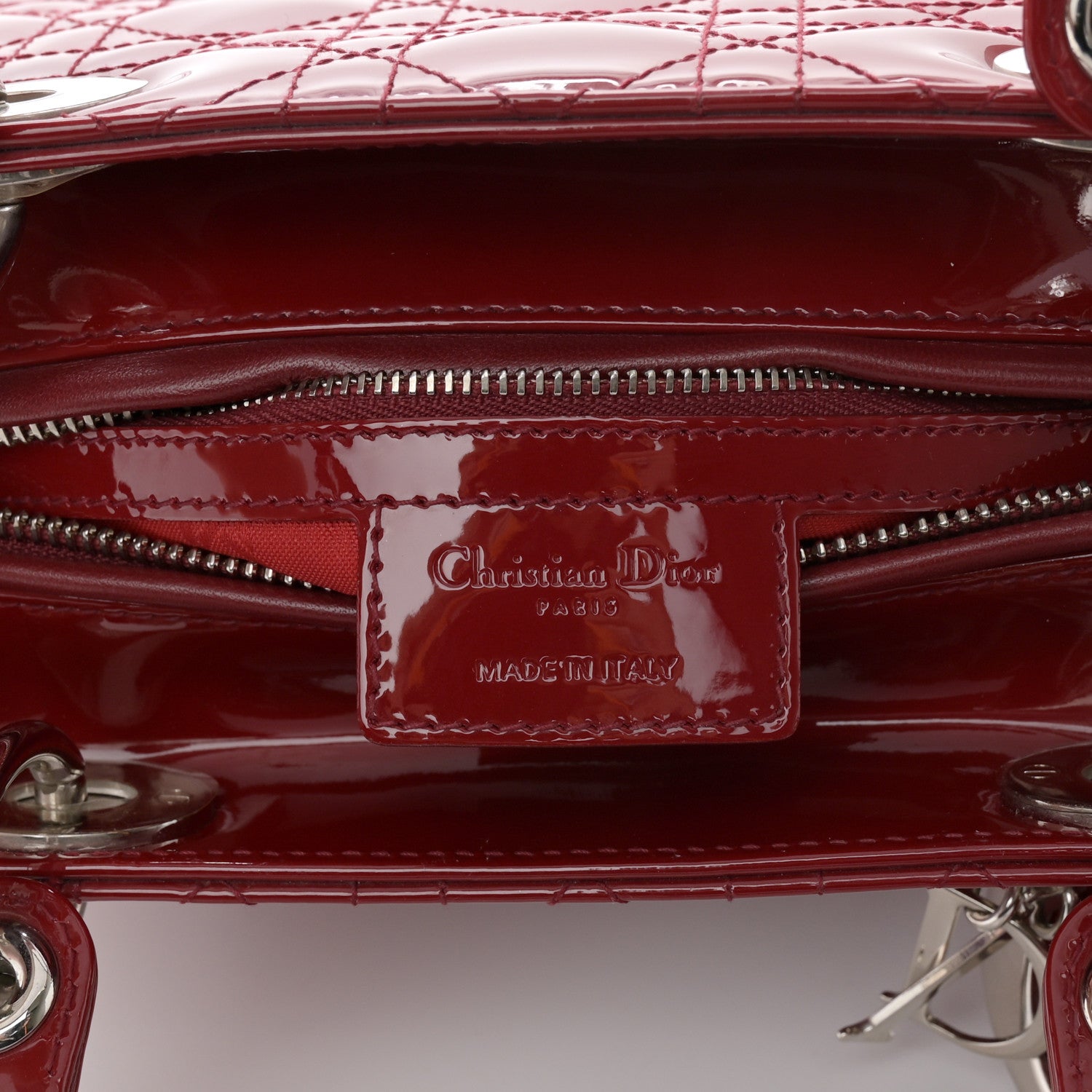 Christian Dior Patent Cannage Medium Lady Dior Burgundy Red 6 of 12