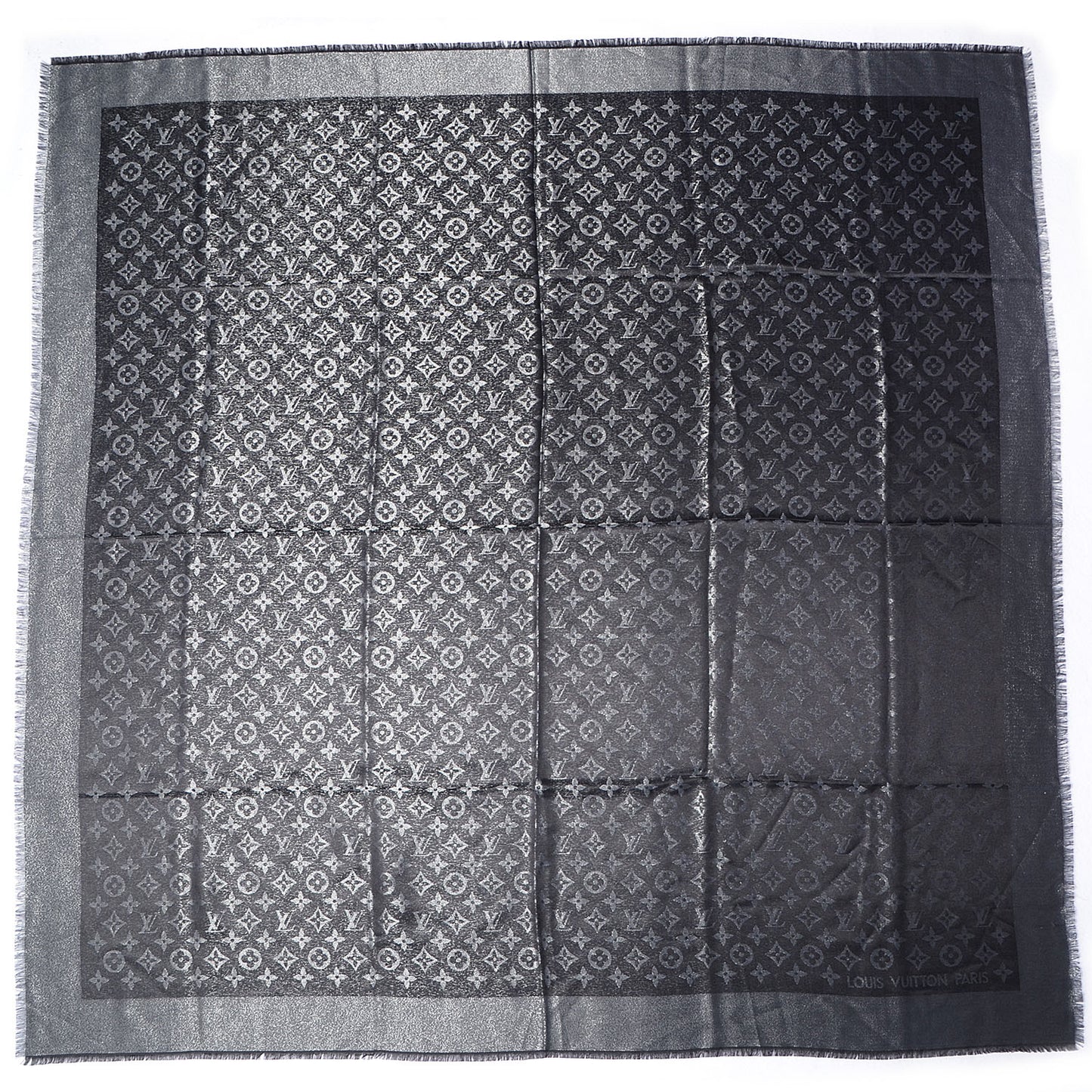Silk Lurex Wool Monogram Shine Shawl Black