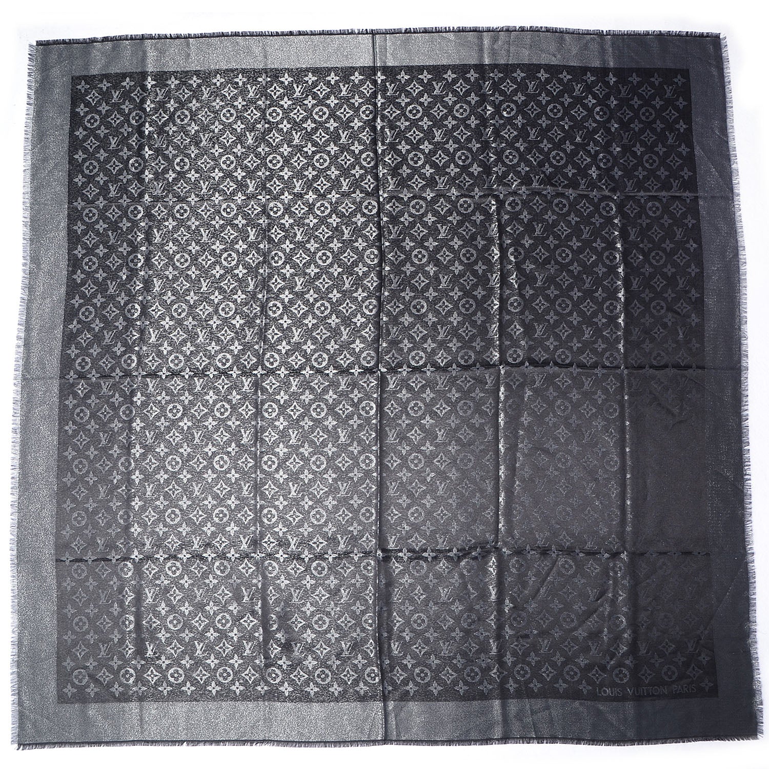 Louis Vuitton Silk Lurex Wool Monogram Shine Shawl Black 3 of 5