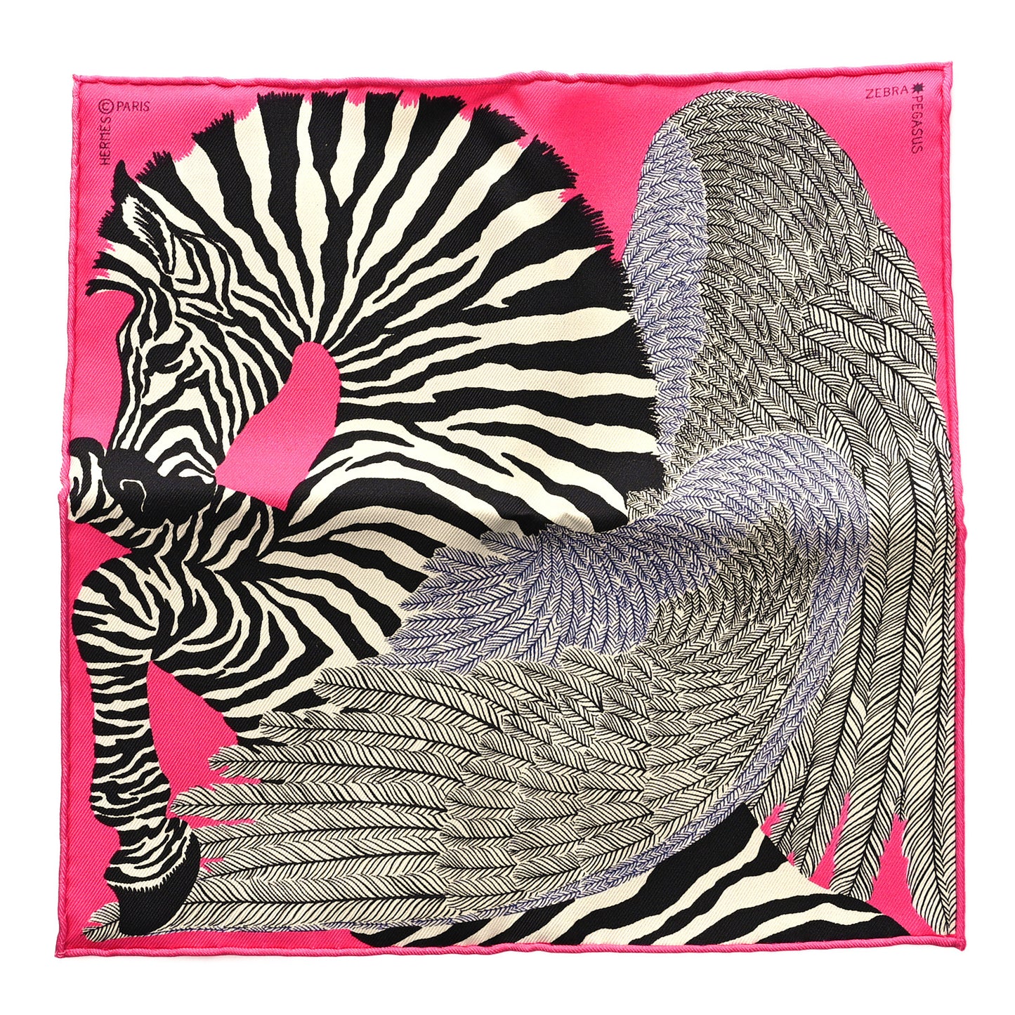 Silk Carre Zebra Pegasus Nano Scarf 20 Rose Bonbon Black White