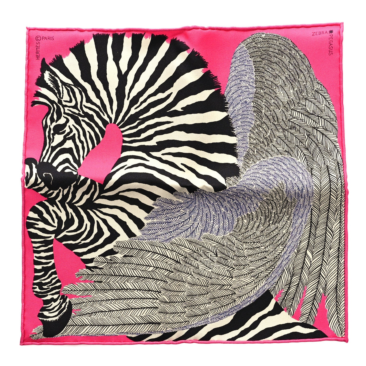 Hermes Silk Carre Zebra Pegasus Nano Scarf 20 Rose Bonbon Black White 1 of 4