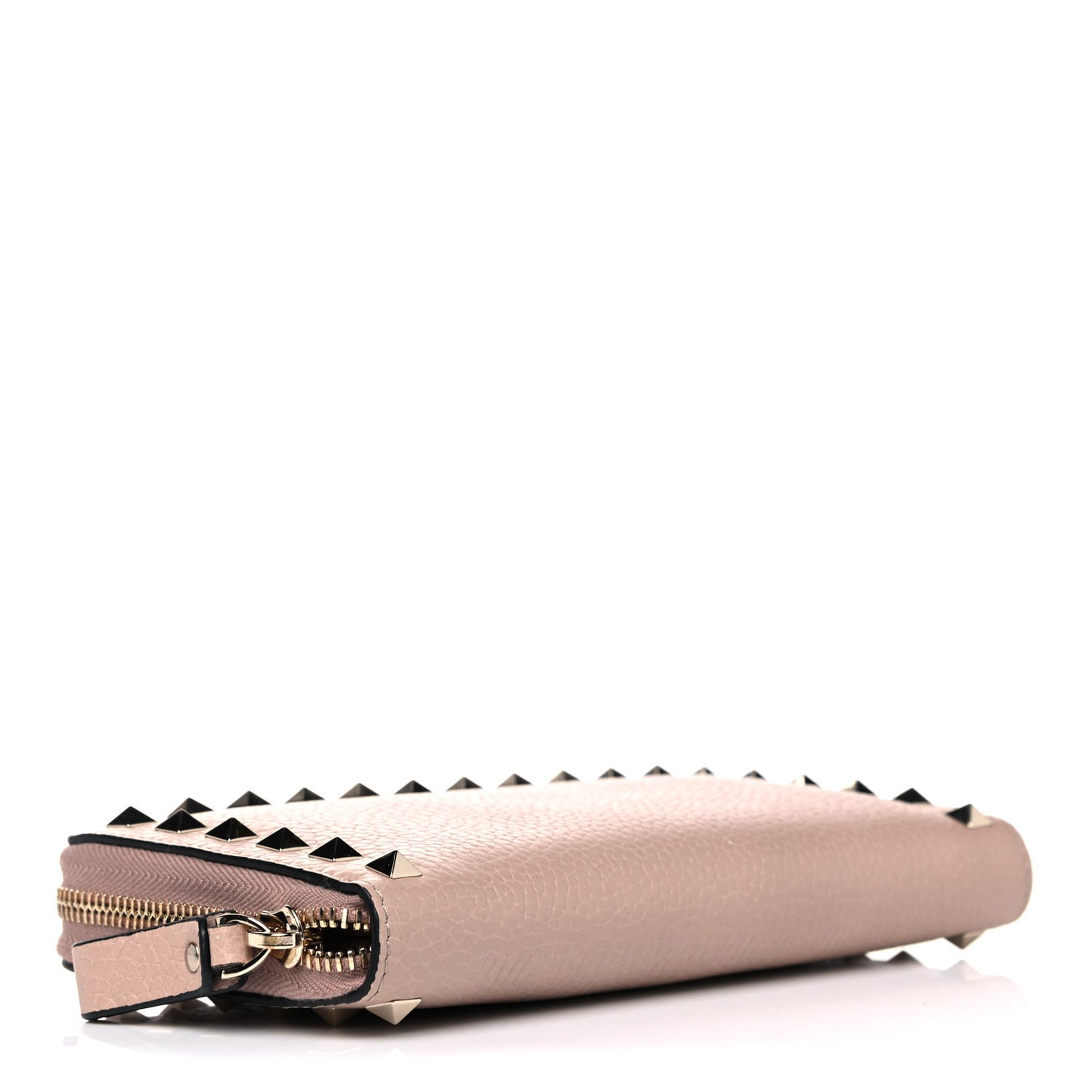 Pebbled Calfskin Rockstud Zip Around Wallet Poudre