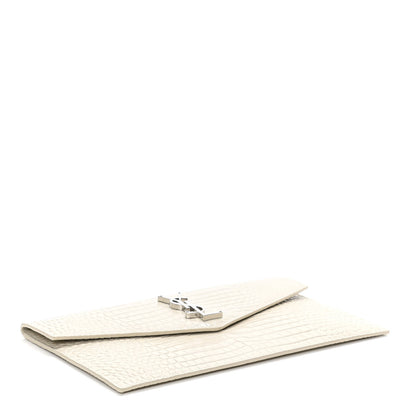 Saint Laurent Calfskin Crocodile Embossed Uptown Monogram Pouch Crema Soft 4 of 9