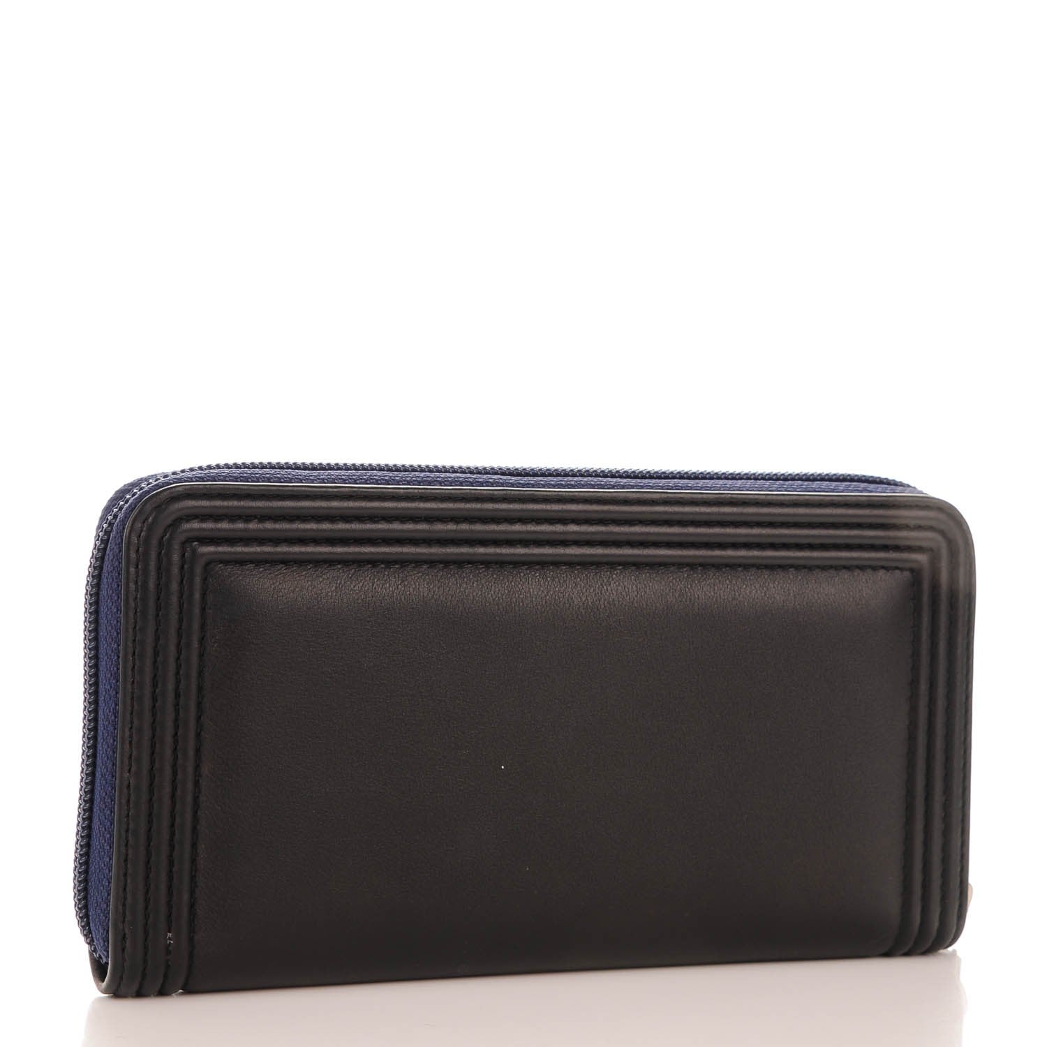 Chanel Calfskin Large Bi-Color Zip Around Boy Wallet Black Navy 3 of 8