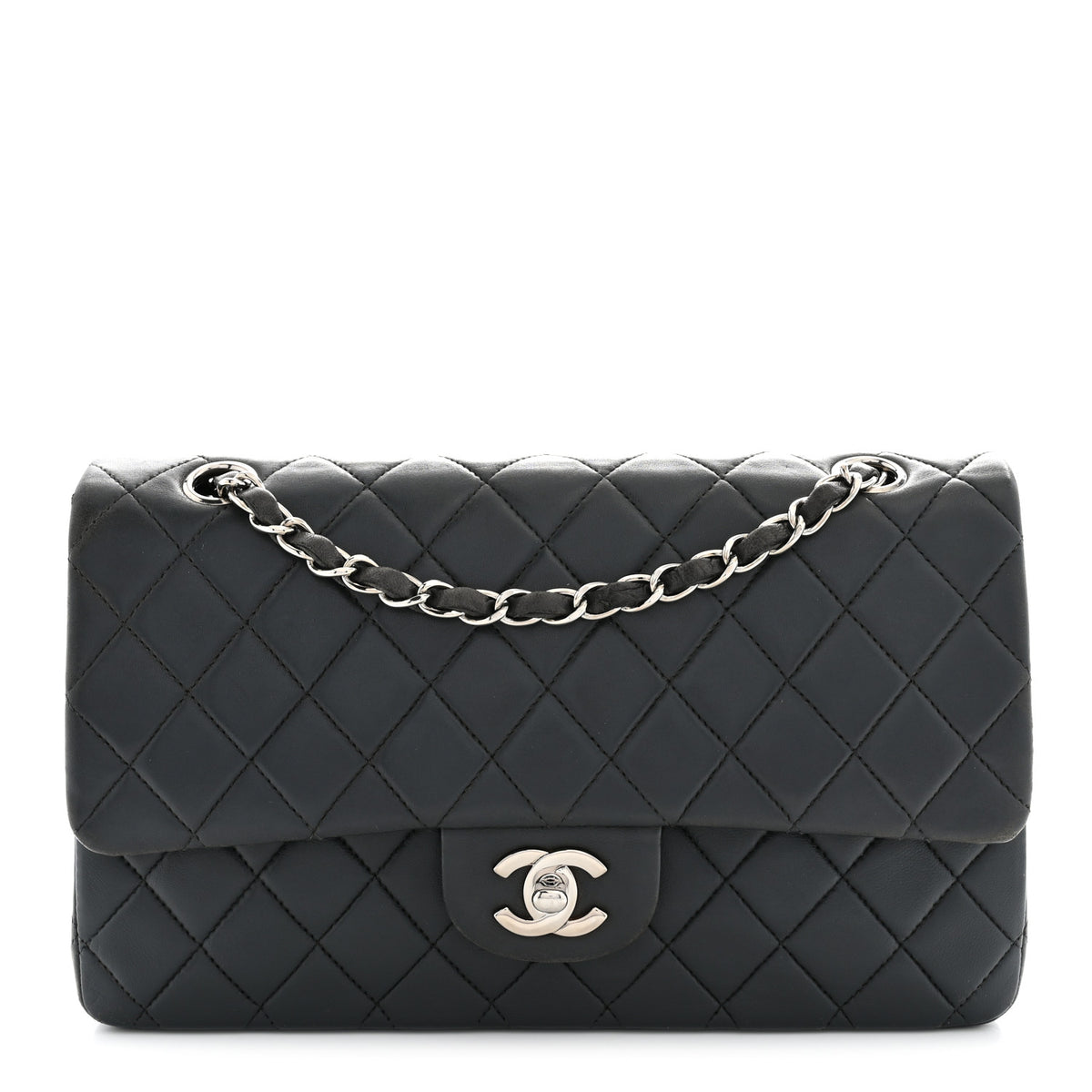 Lambskin Quilted Medium Double Flap Grey