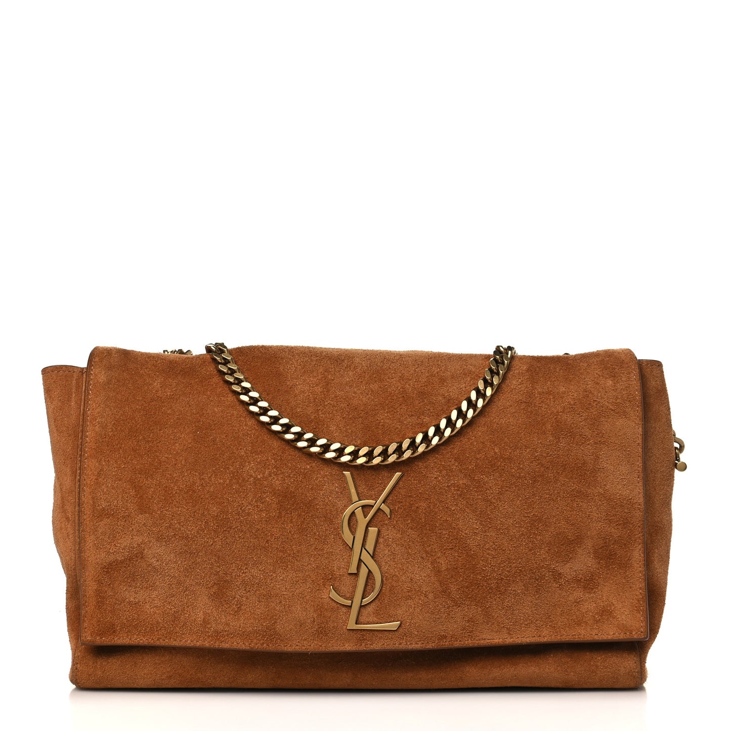 Smooth Calfskin Suede Medium Reversible Monogram Kate Satchel Light Ochre