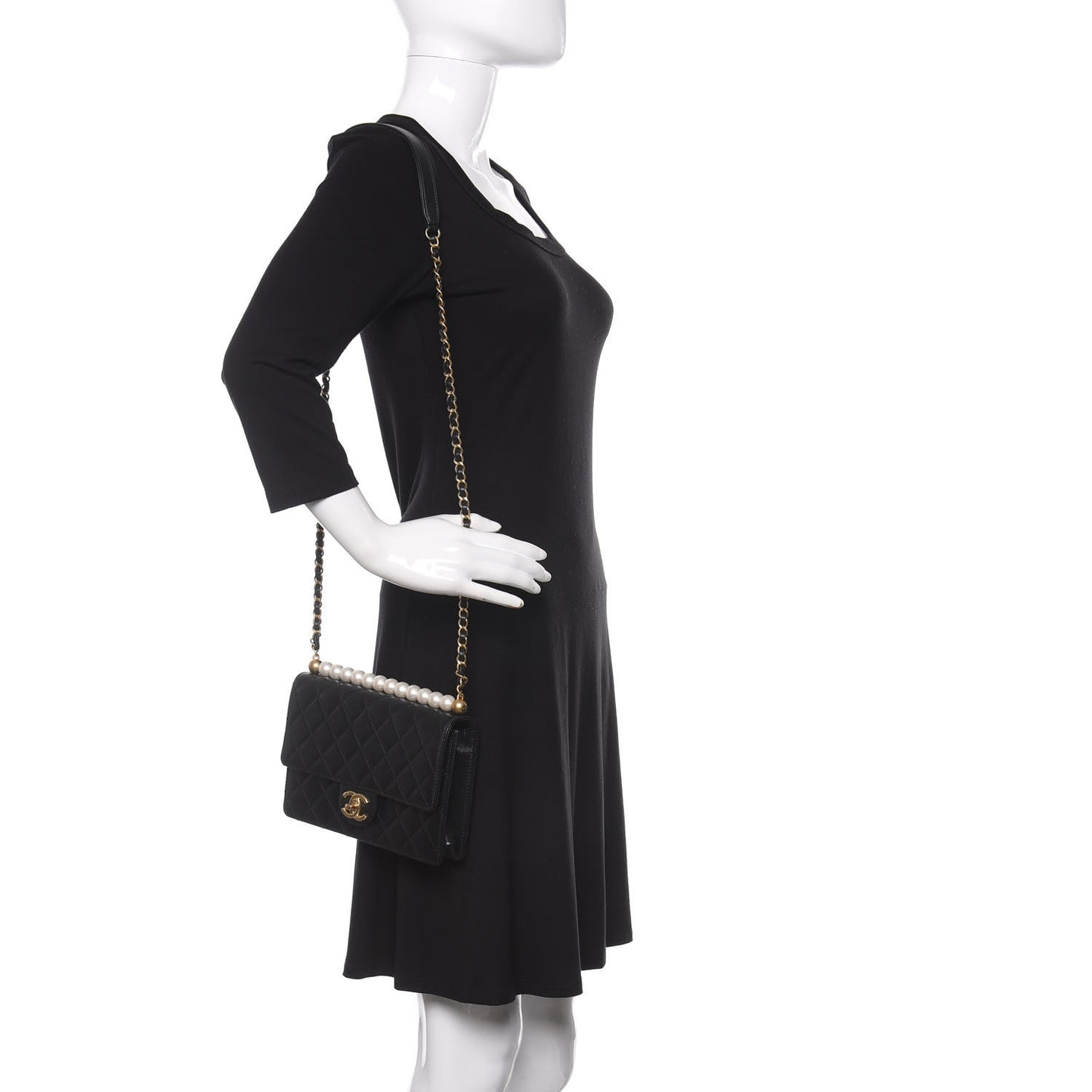 Lambskin Quilted Small Chic Pearls Flap Black