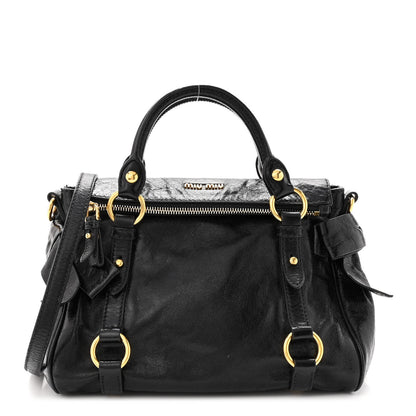Miu Miu Vitello Lux Bow Tote Black 1 of 10