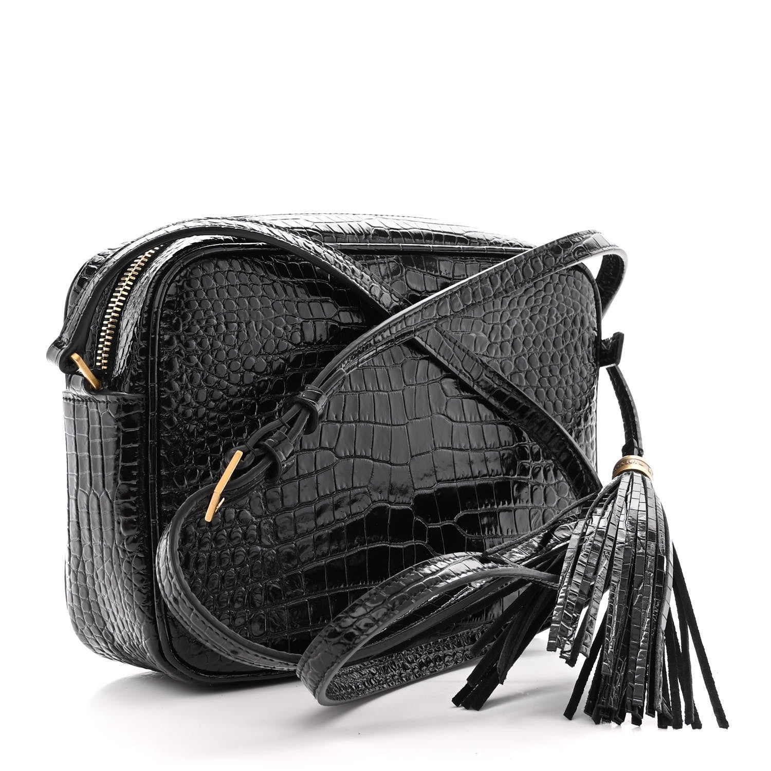 Saint Laurent Patent Calfskin Crocodile Embossed Monogram Lou Camera Bag Black 3 of 12