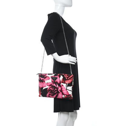 Prada Tessuto Soft Nylon Rose Print Small Chain Clutch Pink 2 of 10