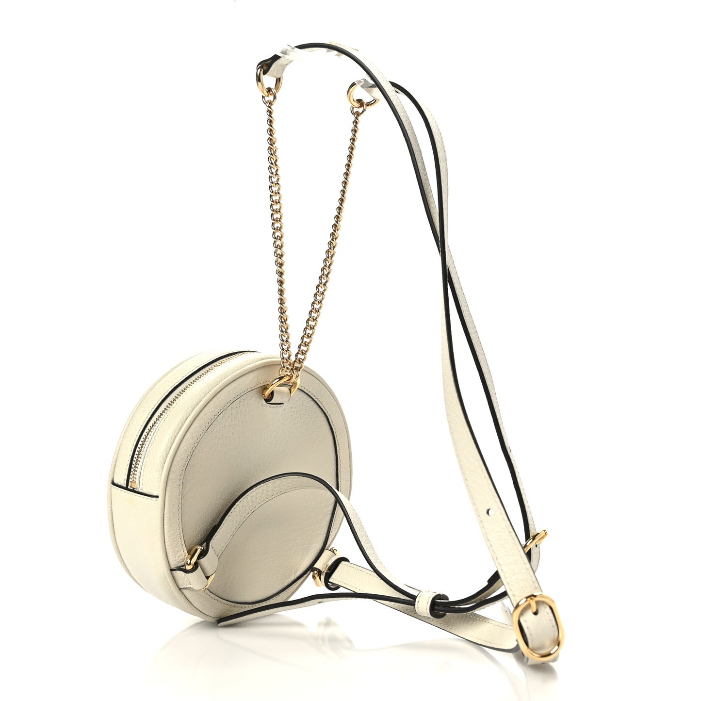 Textured Calfskin Web Mini Ophidia Round Backpack Mystic White