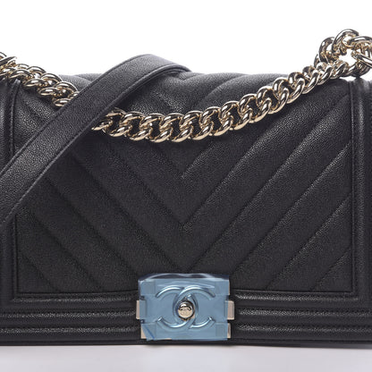 Chanel Caviar Chevron Quilted Medium Boy Flap Black 10 of 11