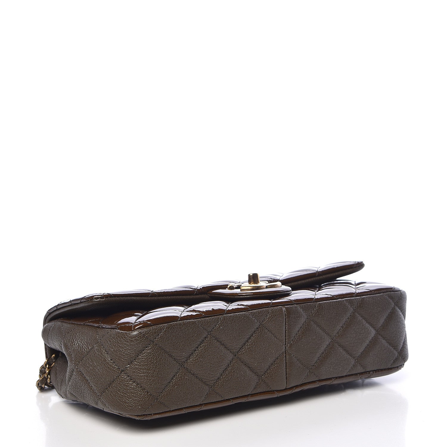 Chanel Patent Goatskin Quilted Medium CC Eyelet Flap Khaki 4 of 10