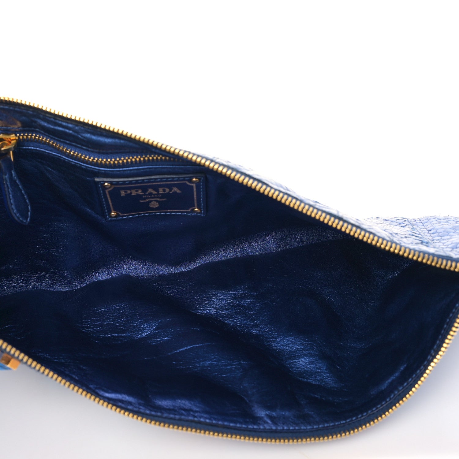 Prada Metallic Snakeskin Jeweled Clutch Denim 5 of 9