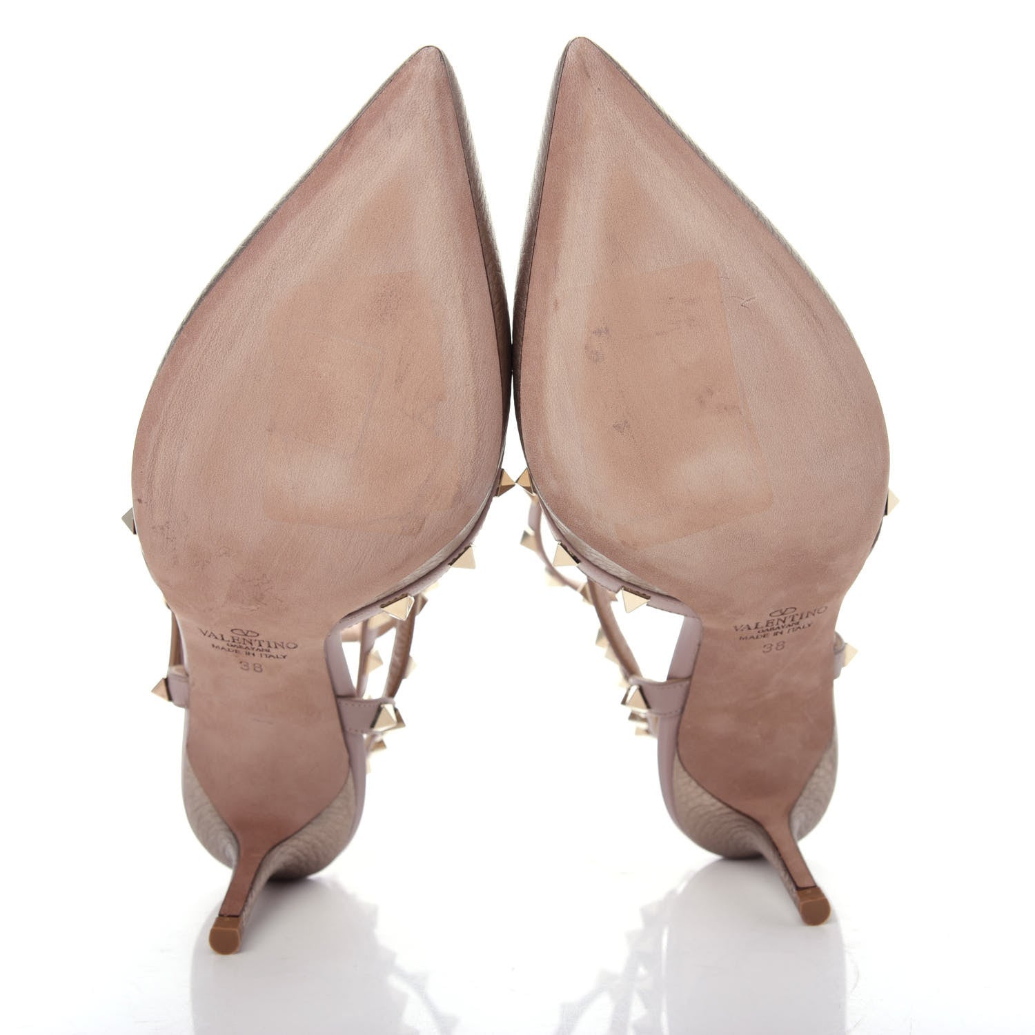 Valentino Garavani Metallic Pebbled Calfskin Rockstud Ankle Strap 65mm Pumps 38 Skin Poudre 6 of 10