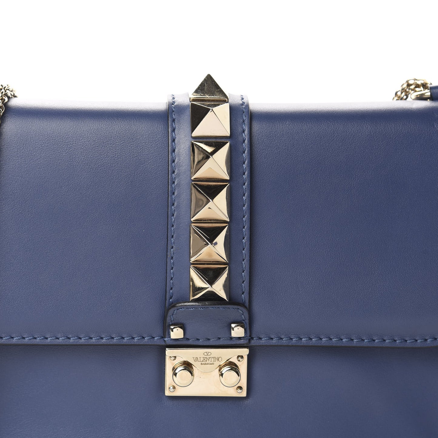 Vitello Medium Glam Lock Rockstud Flap Indigo