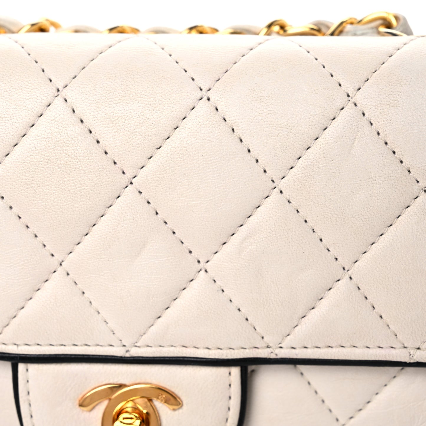 Lambskin Quilted Mini Square Flap White