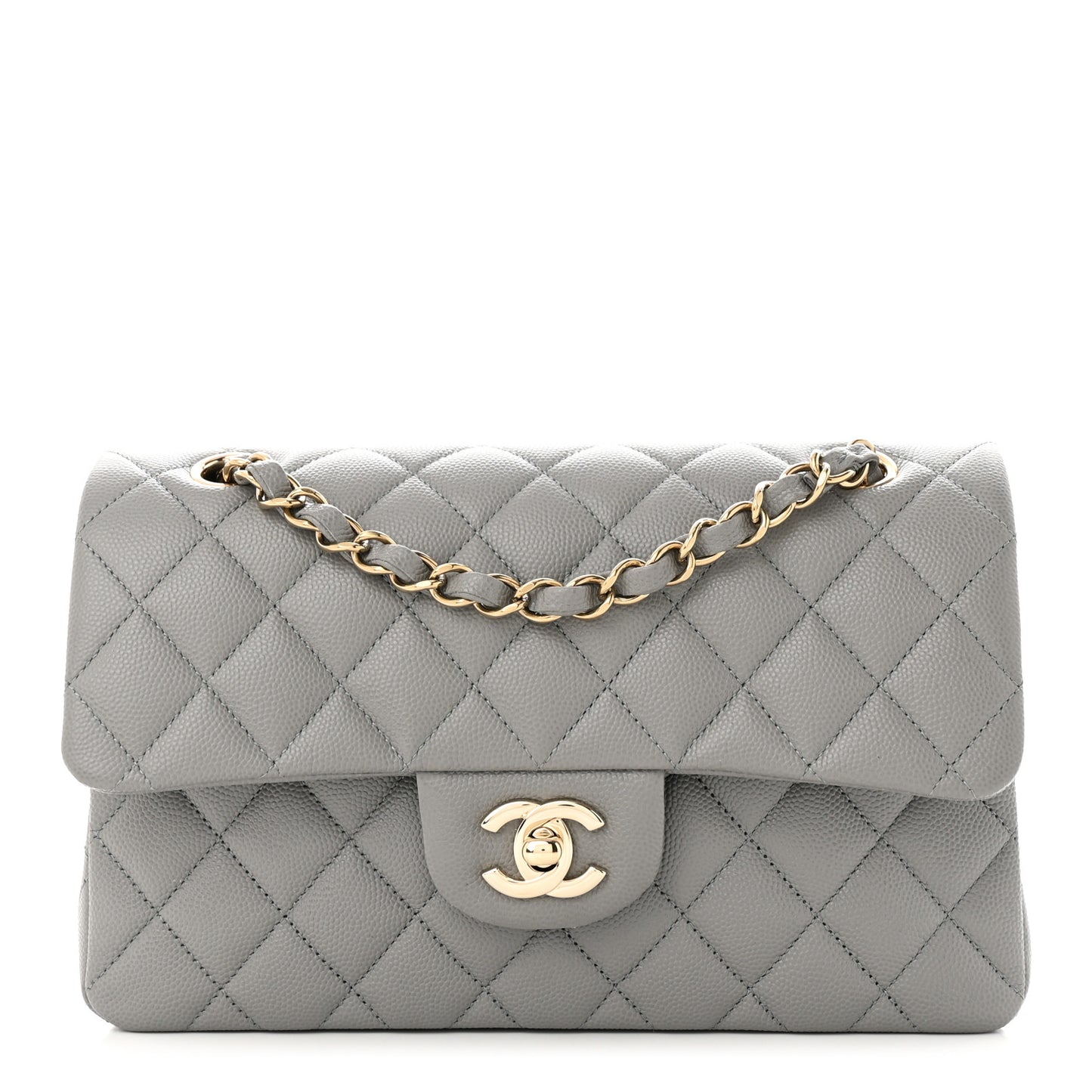 Caviar Quilted Small Double Flap Grey