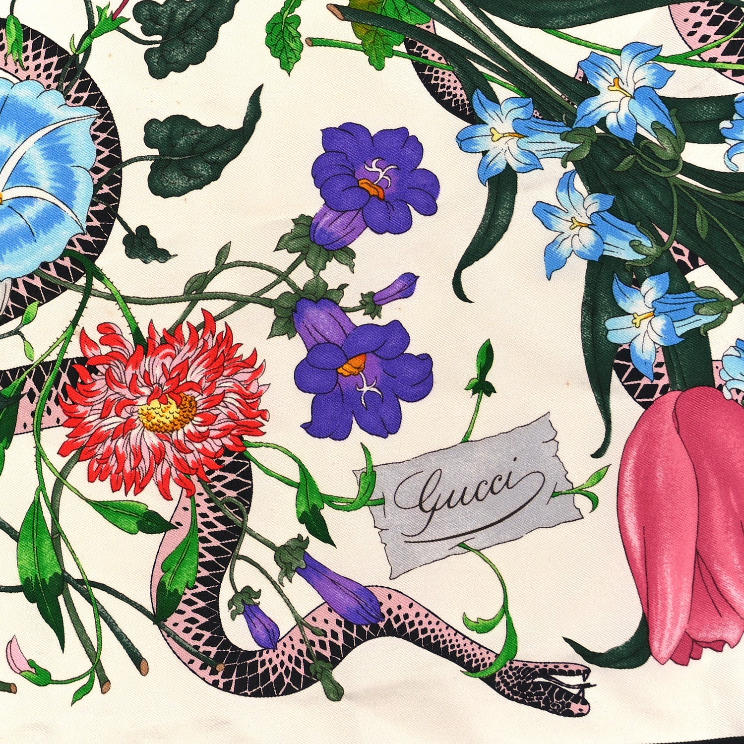 Gucci Silk Twill Flora Snake Square Scarf Ivory Black 2 of 3