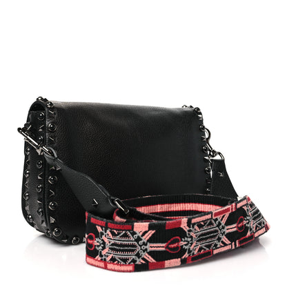 Valentino Garavani Pebbled Calfskin Onyx Medium Guitar Strap Rockstud Rolling Flap Love Blade Saddle Bag  Black 2 of 9