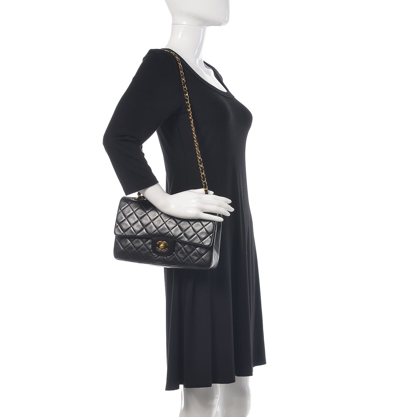 Lambskin Quilted Medium Double Flap Black