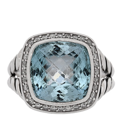 David Yurman Sterling Silver Diamond Blue Topaz 11mm Albion Ring 52 6 1 of 5