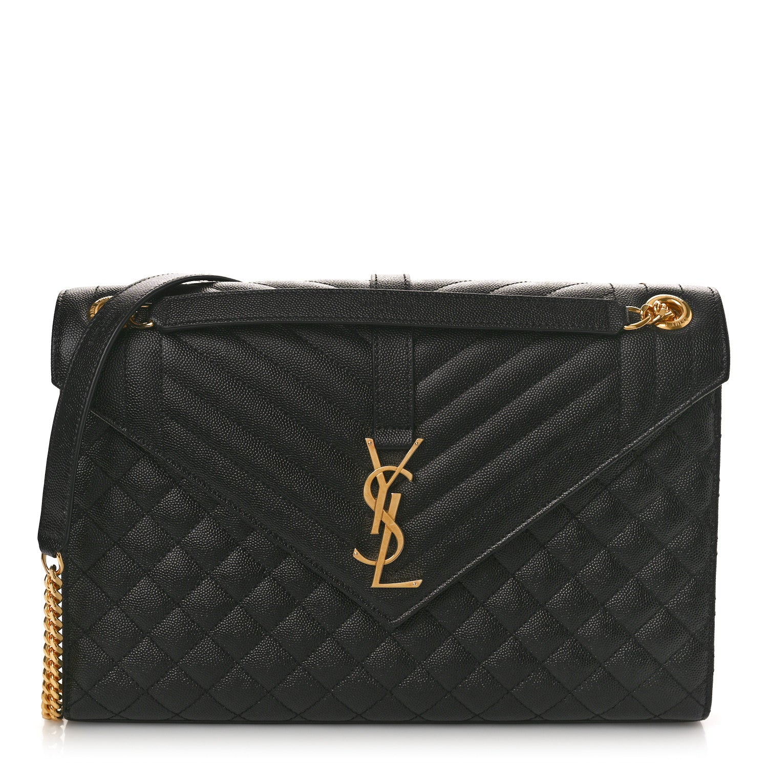 Saint Laurent Grain De Poudre Textured Mixed Matelasse Large Triquilt Monogram Satchel Black 1 of 12