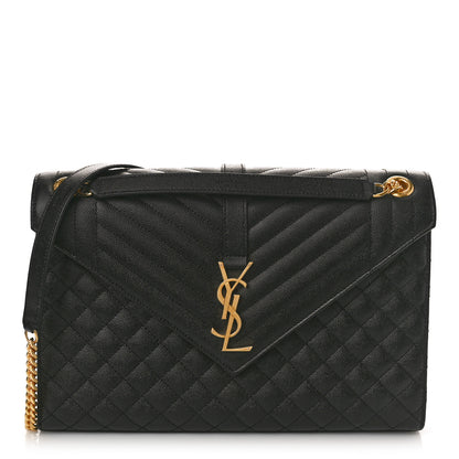 Saint Laurent Grain De Poudre Textured Mixed Matelasse Large Triquilt Monogram Satchel Black 1 of 12
