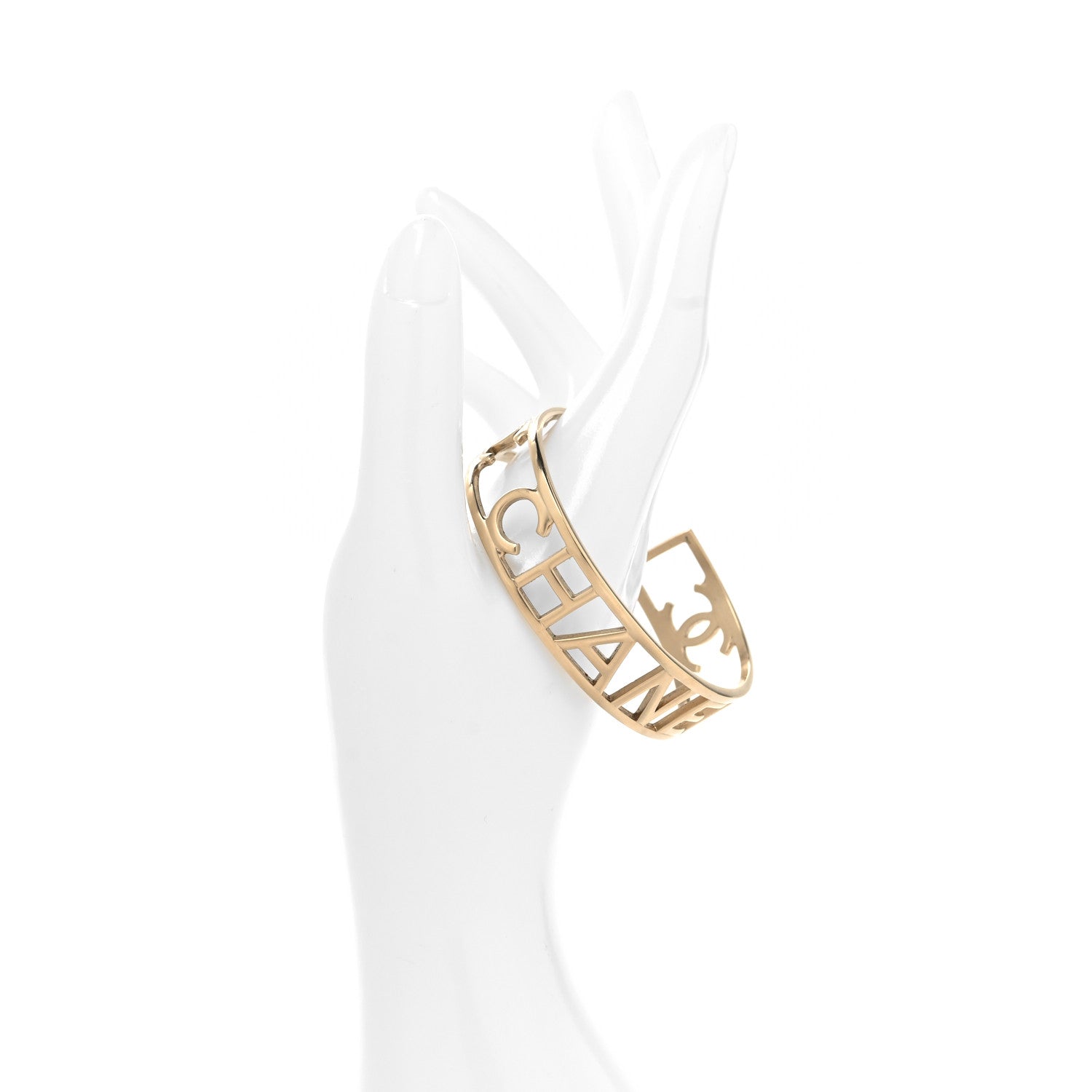Chanel Metal Logo Cuff Bracelet Light Gold 2 of 4