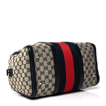 Gucci Monogram Selleria Calfskin Vintage Web Medium Boston Beige Blue 4 of 11