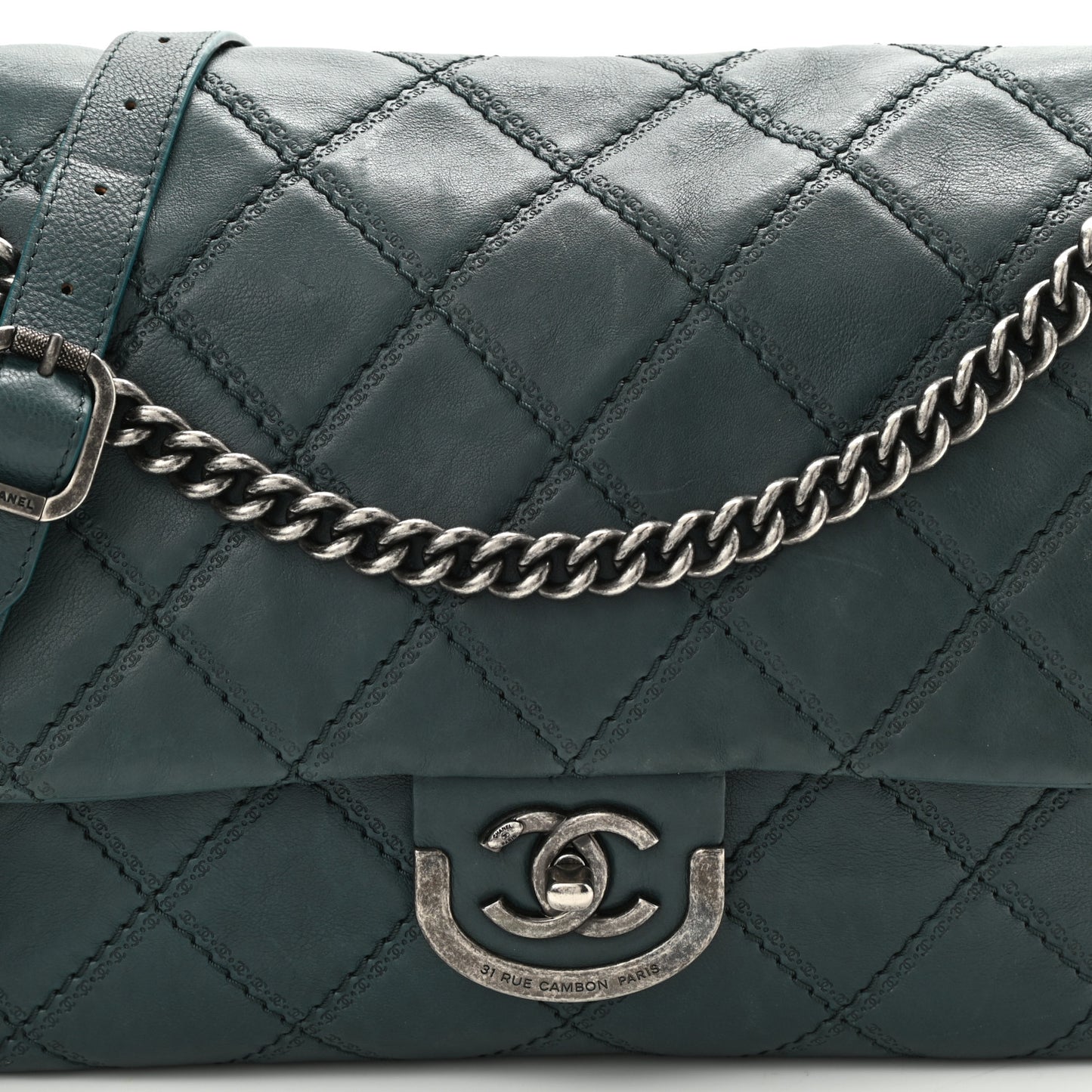 Calfskin Quilted Jumbo Coco Sporran Flap Dark Green
