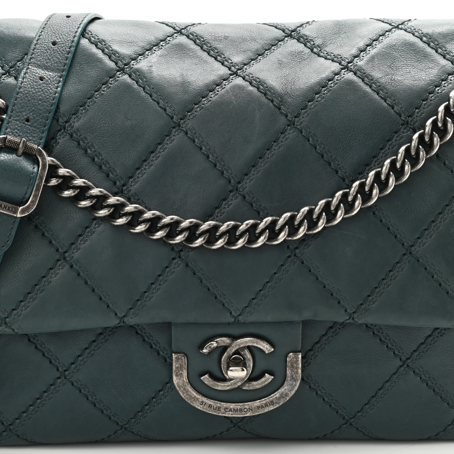 Chanel Calfskin Quilted Jumbo Coco Sporran Flap Dark Green 8 of 11