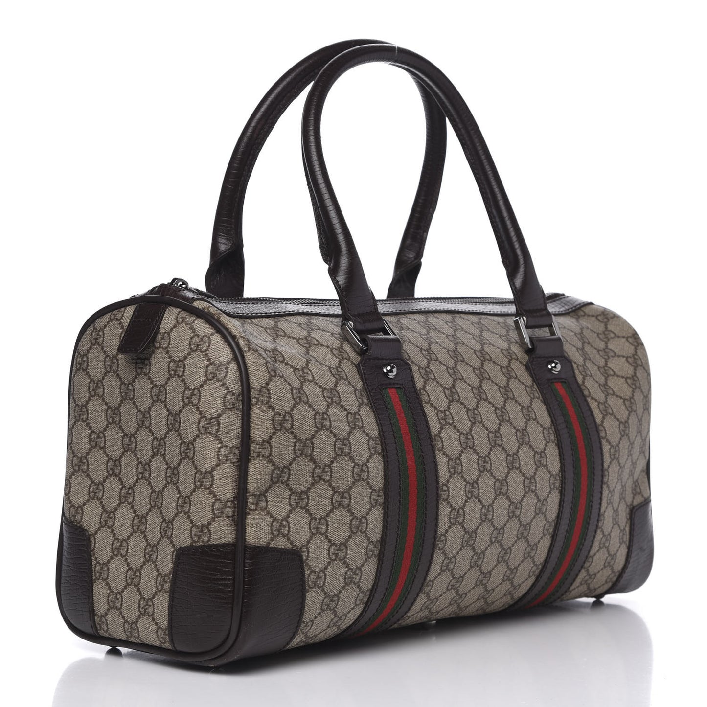 GG Supreme Monogram Web Medium Carry On Duffle Beige Dark Brown
