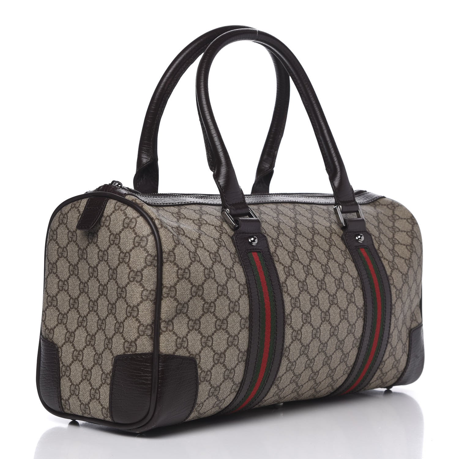 Gucci GG Supreme Monogram Web Medium Carry On Duffle Beige Dark Brown 3 of 10