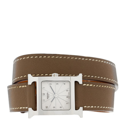 Hermes Stainless Steel Swift 21mm Heure H Hour Double Tour Quartz Watch Etoupe 2 of 5