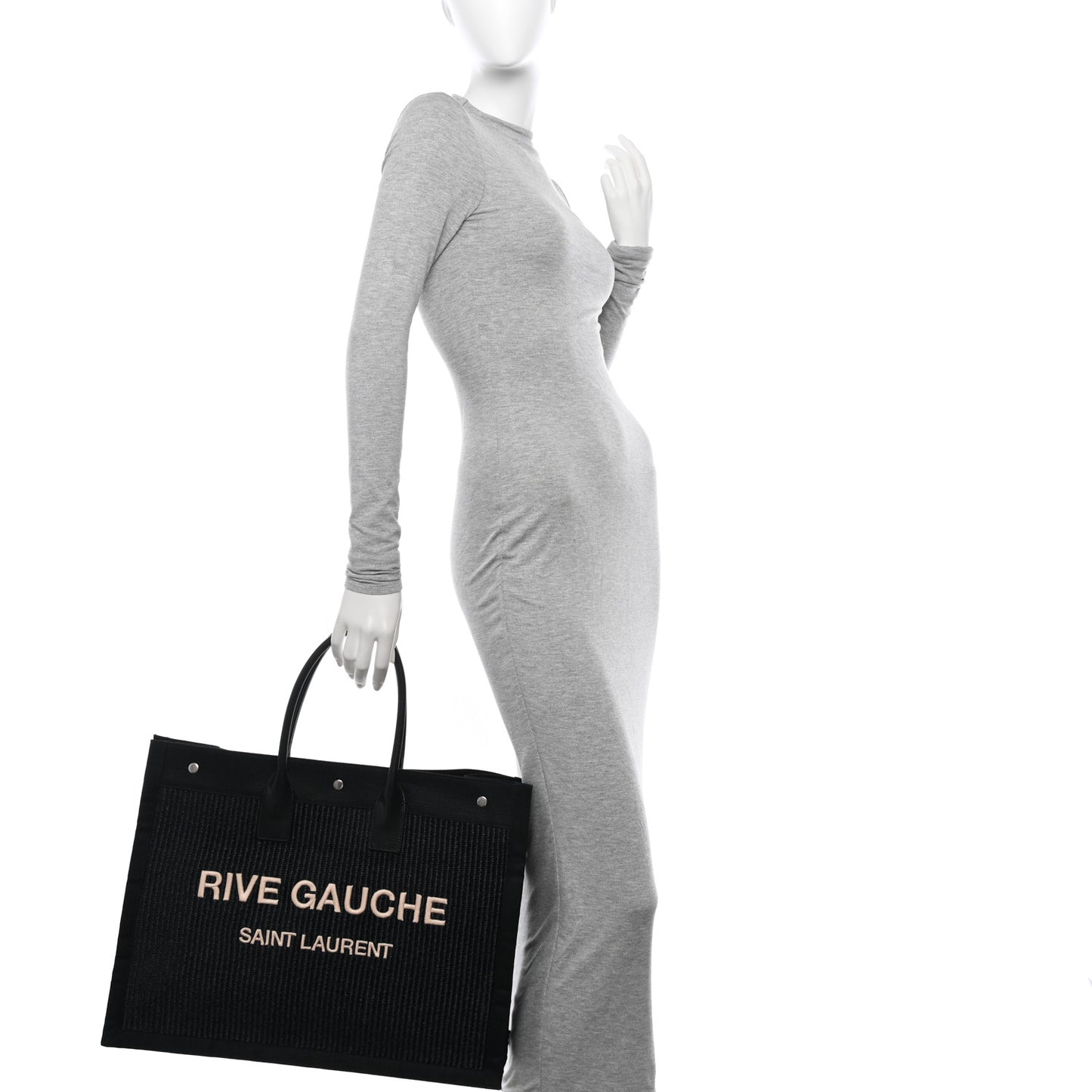 Raffia Linen Calfskin Rive Gauche Tote Black