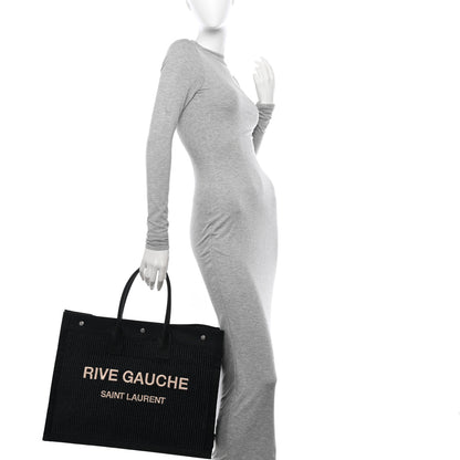 Saint Laurent Raffia Linen Calfskin Rive Gauche Tote Black 2 of 10